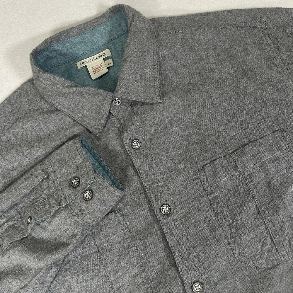 Carbon 2 Cobalt Mens Medium‎ Gray Flannel Flip Cuff Long Sleeve Button Up Shirt